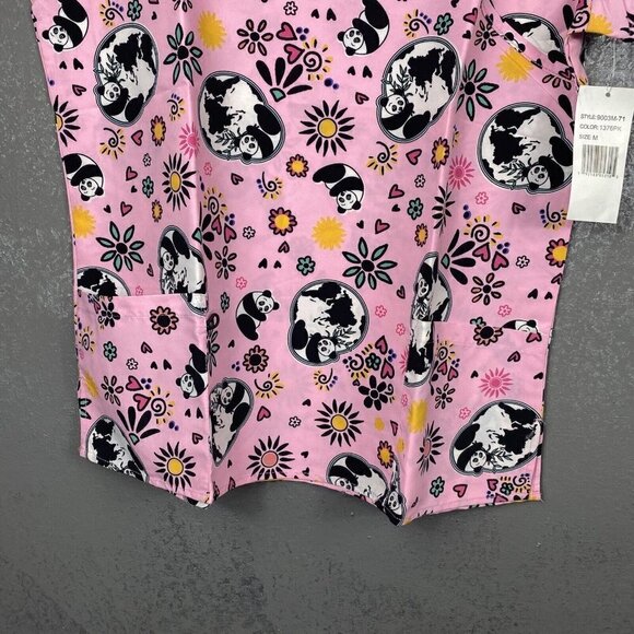 NWT metro scrubs pink panda floral print 2 pocket scrub top. size medium - Picture 5 of 8